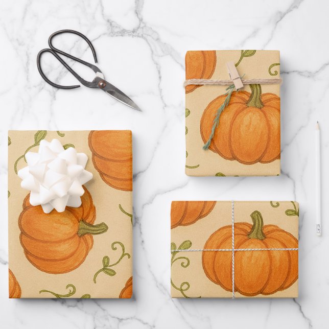Cute Pumpkin Pattern Wrapping Paper – Halloween Gi (Front)