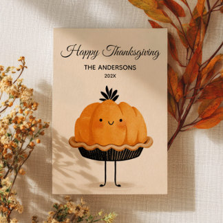 Cute Pumpkin Pie Happy Thanksgiving Minimalist Holiday Card