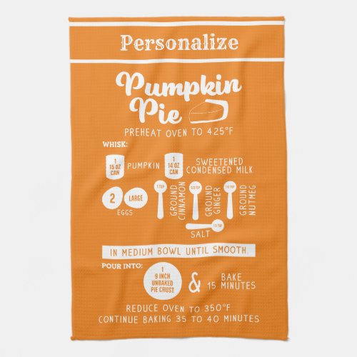 Cute Pumpkin Pie Recipe Baking Cooking Orange Kitchen Towel