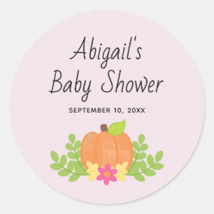 Cute Pumpkin Pink Fall Baby Shower Classic Round Sticker