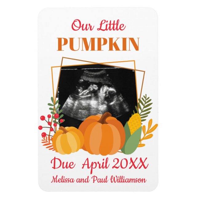 Cute Pumpkin Pregnancy Announcement  Baby Scan Magnet (Vertical)