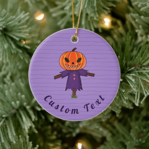 Cute Pumpkin Scarecrow Purple Striped Halloween  Ceramic Ornament