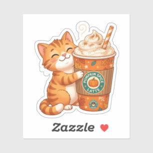 Cute Pumpkin Spice Latte Cat Cozy Autumn Halloween Sticker
