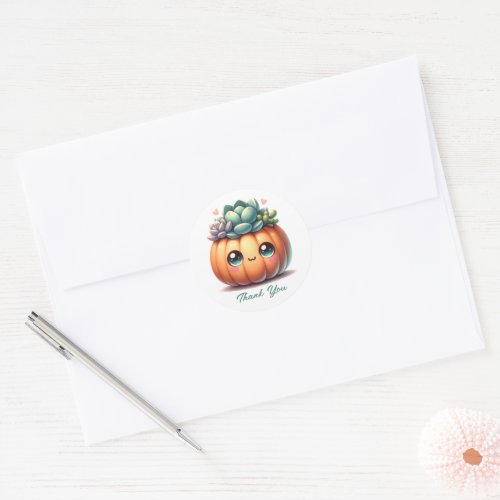 Cute Pumpkin Succulent Planter Classic Round Sticker