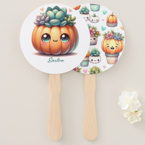 Cute Pumpkin Succulent Planter Hand Fan