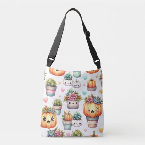 Cute Pumpkin Succulent Planter Pattern Crossbody Bag