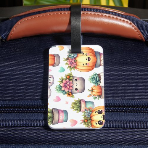 Cute Pumpkin Succulent Planter Pattern Luggage Tag