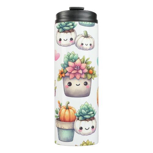 Cute Pumpkin Succulent Planter Pattern Thermal Tumbler