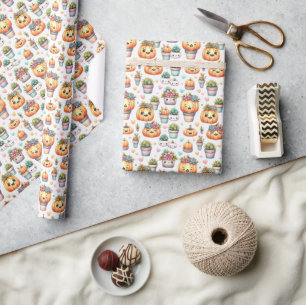 Cute Pumpkin Succulent Planter Pattern Wrapping Paper