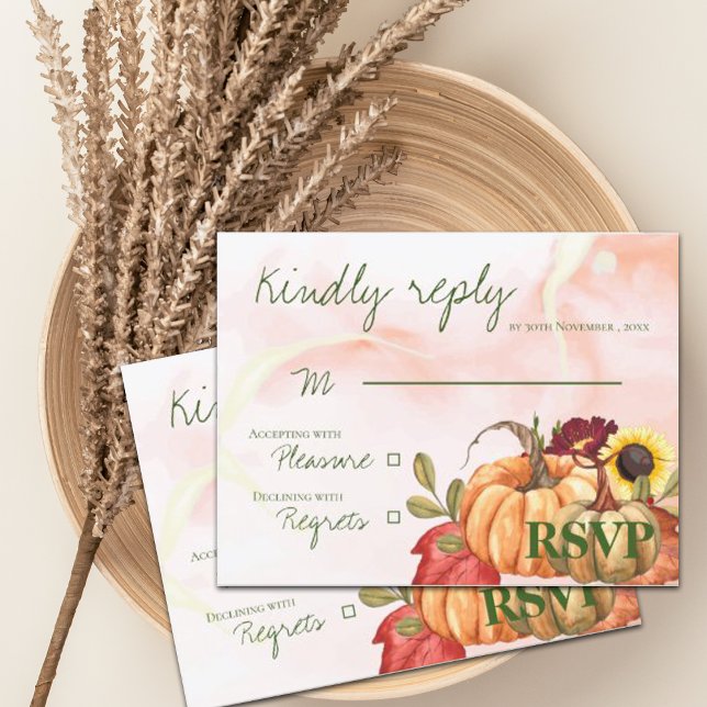Cute Pumpkin Sunflower Autumn Fall Wedding RSVP Postcard (Creator Uploaded)