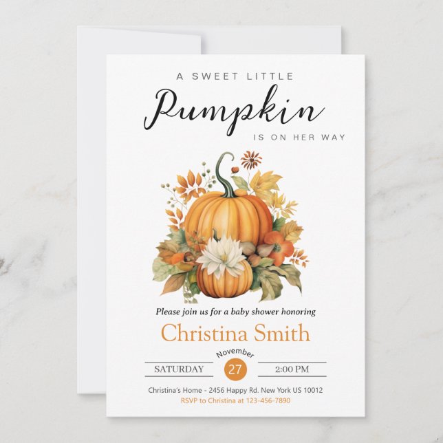 Cute Pumpkin Sunflower Gender Neutral Baby Shower Invitation (Front)