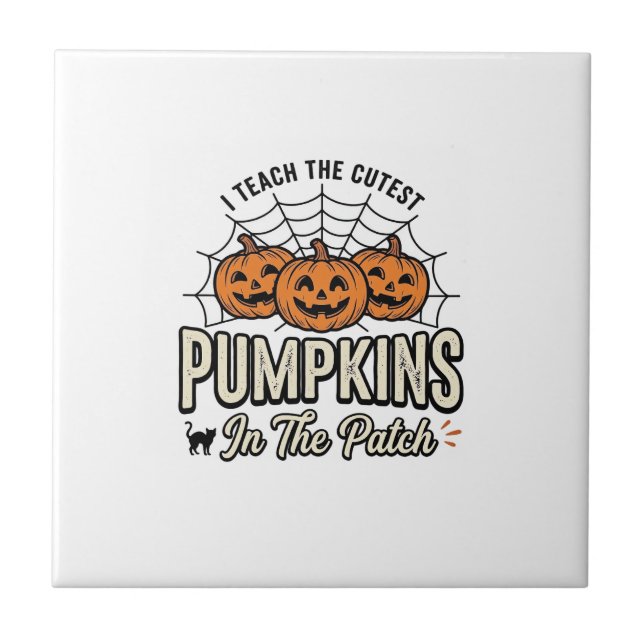 Cute Pumpkin Teacher Halloween Design_1 Ceramic Tile (Front)