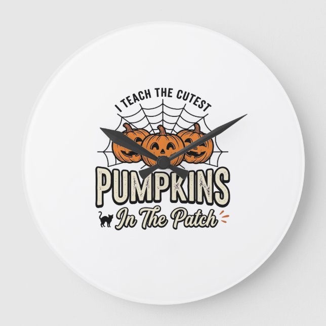 Cute Pumpkin Teacher Halloween Design_1 Large Clock (Front)