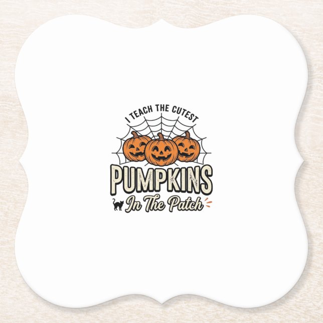 Cute Pumpkin Teacher Halloween Design_1 Paper Coaster (Front)