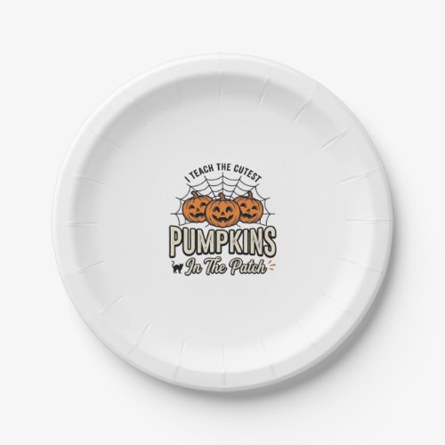 Cute Pumpkin Teacher Halloween Design_1 Paper Plates