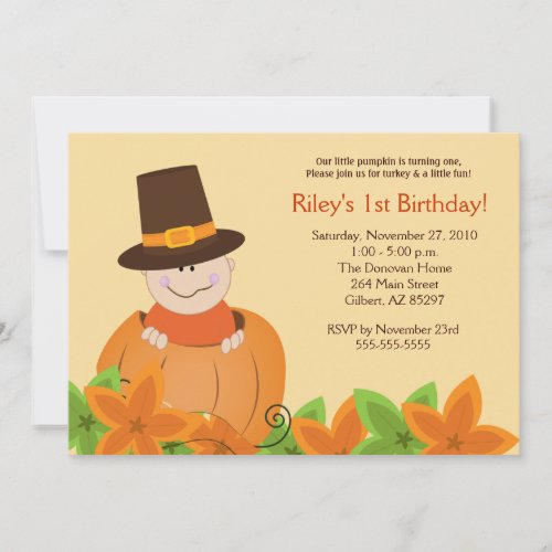 Cute Pumpkin Thanksgiving 5x7 Birthday Invitation