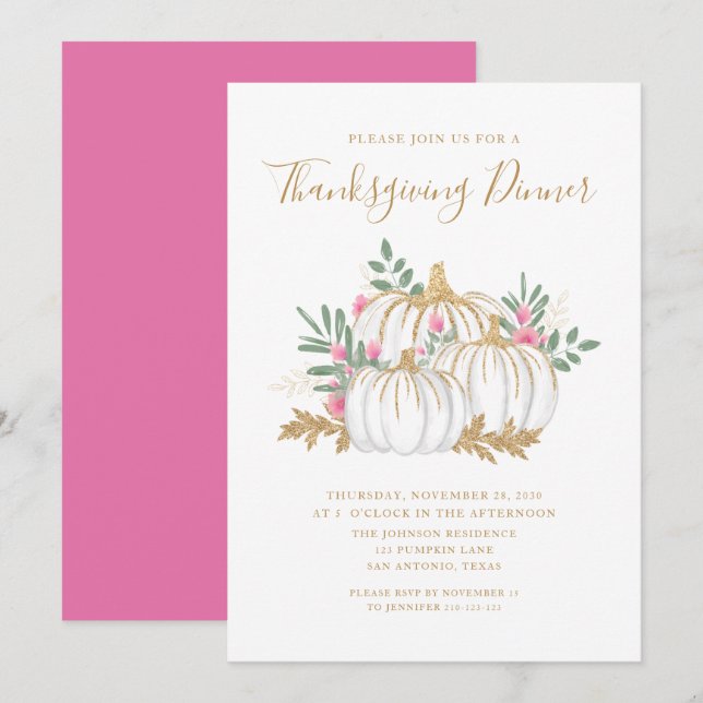 Cute Pumpkin Thanksgiving Dinner Invitation (Front/Back)