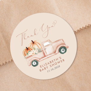 Cute Pumpkin Truck Baby Shower Thank You Classic Round Sticker