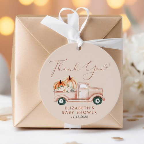 Cute Pumpkin Truck Baby Shower Thank You Favor Tags