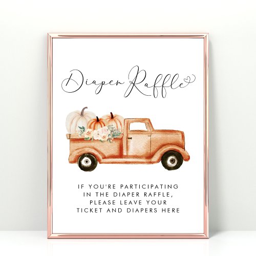 Cute Pumpkin Truck Diaper Raffle Baby Shower Poster