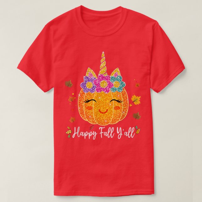 Cute Pumpkin Unicorn Halloween Thanksgiving  T-Shirt (Design Front)