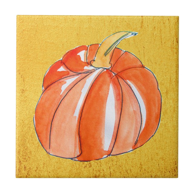 Cute Pumpkin vegetable Autumn fall Ceramic Tile (Front)