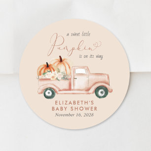 Cute Pumpkin Vintage Truck Baby Shower Classic Round Sticker