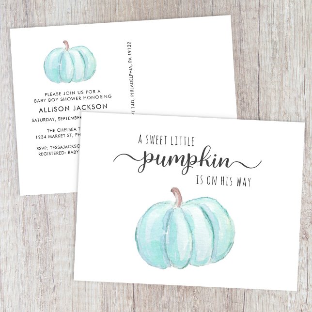 Cute Pumpkin Watercolor Baby Boy Shower Invitation Postcard (Creator Uploaded)