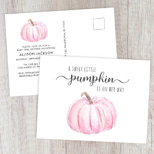 Cute Pumpkin Watercolor Baby Girl Shower Invitation Postcard