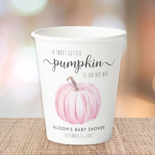 Cute Pumpkin Watercolor Baby Girl Shower Paper Cups