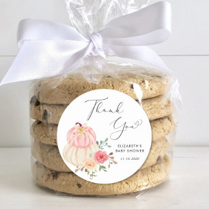 Cute Pumpkin Watercolor Baby Girl Shower Thank You Classic Round Sticker