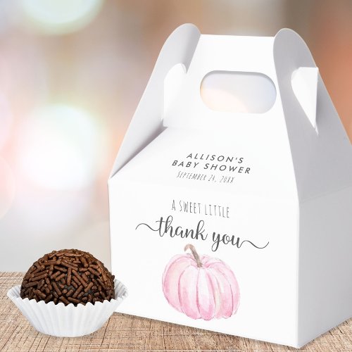 Cute Pumpkin Watercolor Baby Pink Shower Thank You Favor Boxes