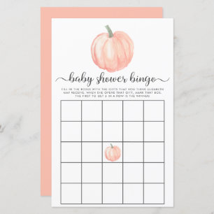 Cute Pumpkin Watercolor Baby Shower Bingo Game