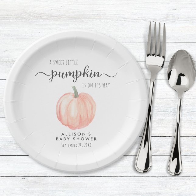 Cute Pumpkin Watercolor Baby Shower Paper Plates (Creator Uploaded)
