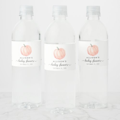 Cute Pumpkin Watercolor Baby Shower Water Bottle Label