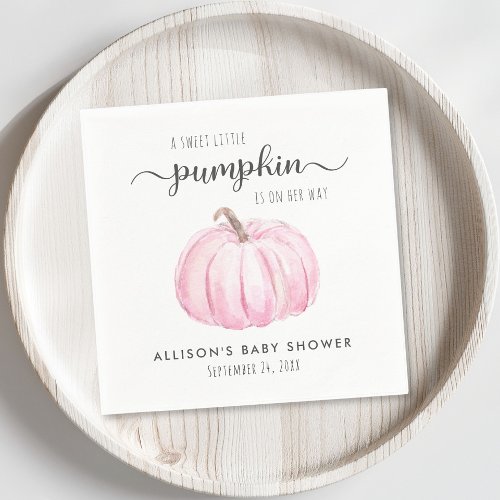 Cute Pumpkin Watercolor Girl Baby Shower Napkins