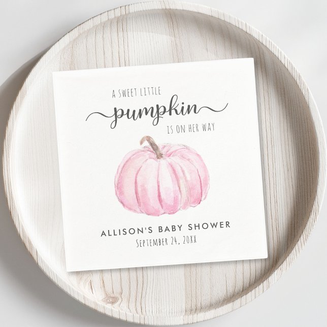 Cute Pumpkin Watercolor Girl Baby Shower Napkins (Creator Uploaded)