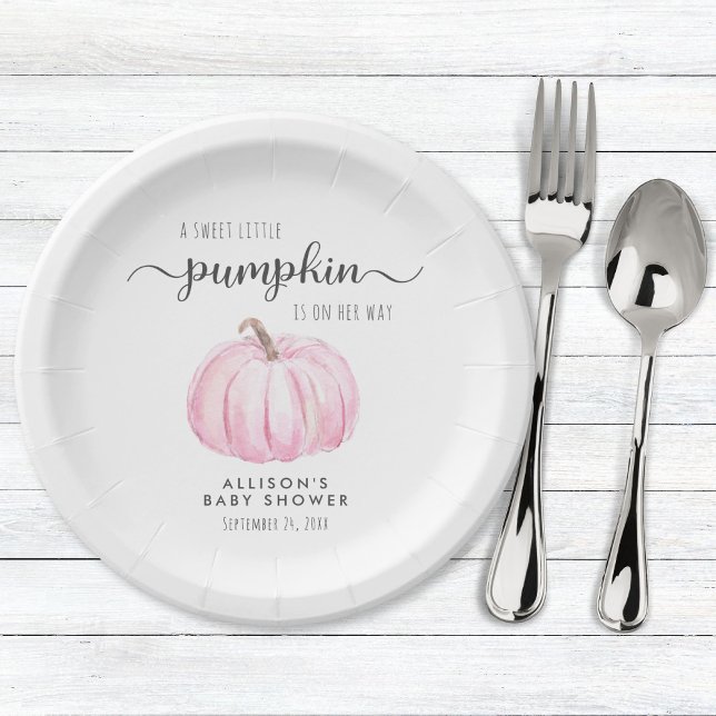 Cute Pumpkin Watercolor Girl Baby Shower Paper Plates (Creator Uploaded)
