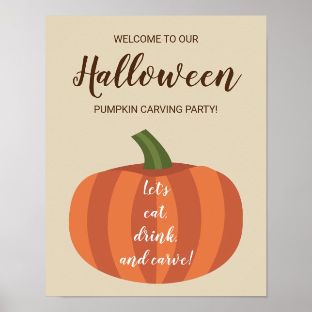 Cute Pumpkin Welcome to Halloween Carving Party Poster (Front)