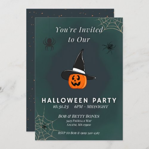 Cute Pumpkin Witch Halloween Invitation Two_Sided 