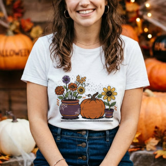 Cute Pumpkin with Colorful flowers, Potted Plants Tri-Blend Shirt