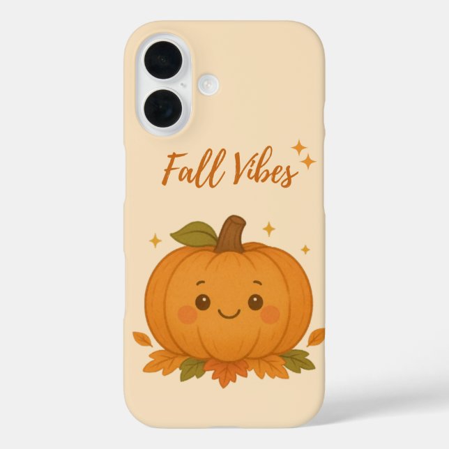 Cute Pumpkin with “Fall Vibes” on Soft Beige Case-Mate iPhone Case (Back)