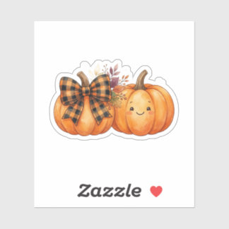 Cute Pumpkin With Plaid Bow Retro Fall Halloween Sticker