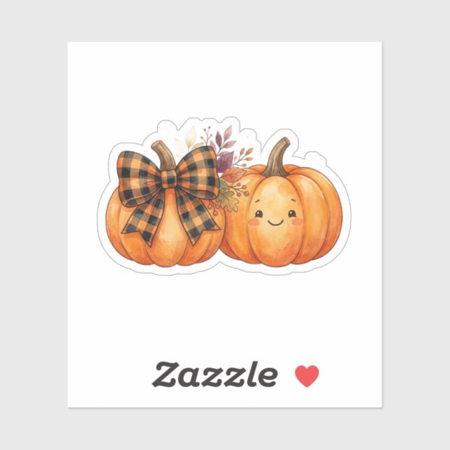 Cute Pumpkin With Plaid Bow Retro Fall Halloween  Sticker (Sheet)