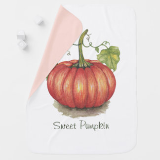 Cute Pumpkin With Vines In Watercolor Baby Blanket