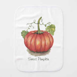 Cute Pumpkin With Vines In Watercolor Baby Burp Cloth