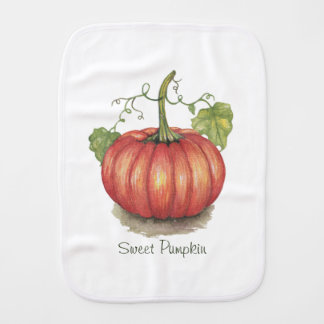 Cute Pumpkin With Vines In Watercolor Baby Burp Cloth