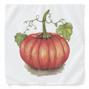 Cute Pumpkin With Vines In Watercolor Bandana