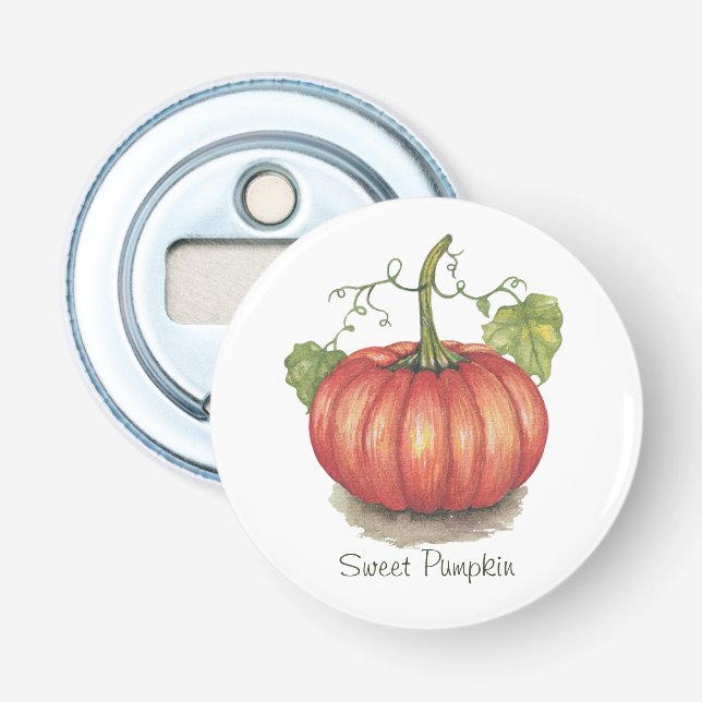 Cute Pumpkin With Vines In Watercolor Bottle Opener (Front)