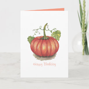 Cute Pumpkin With Vines In Watercolor Card